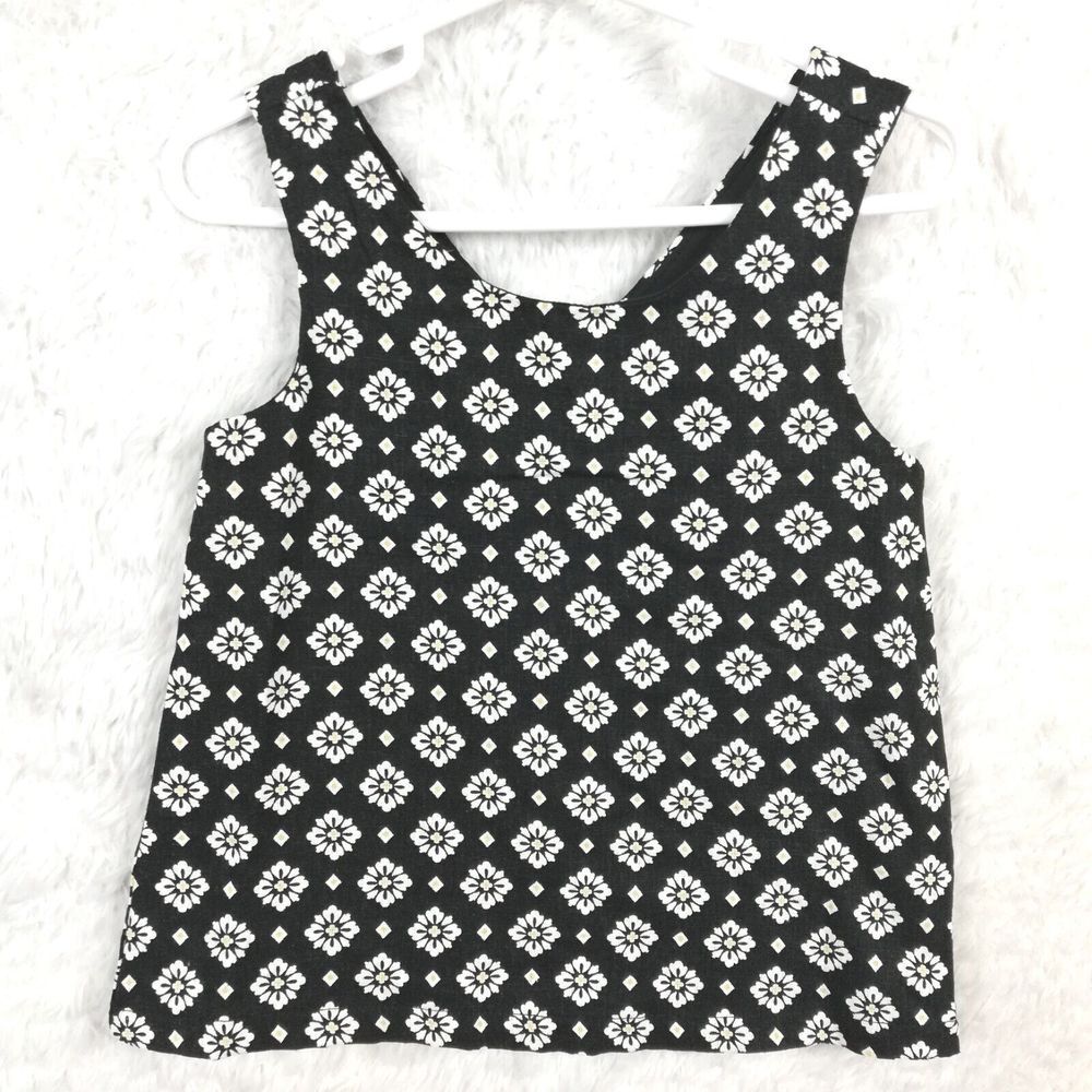 Sigrid‎ Olsen Girls Shirt Linen Blend Sleeveless Black Floral Tank XS 4 New